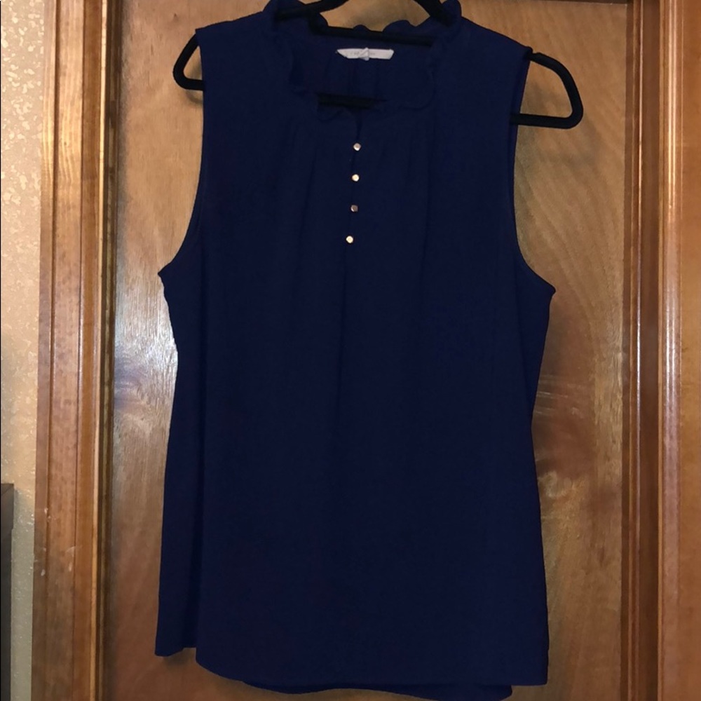 Navy Blouse with Ruffled Collar